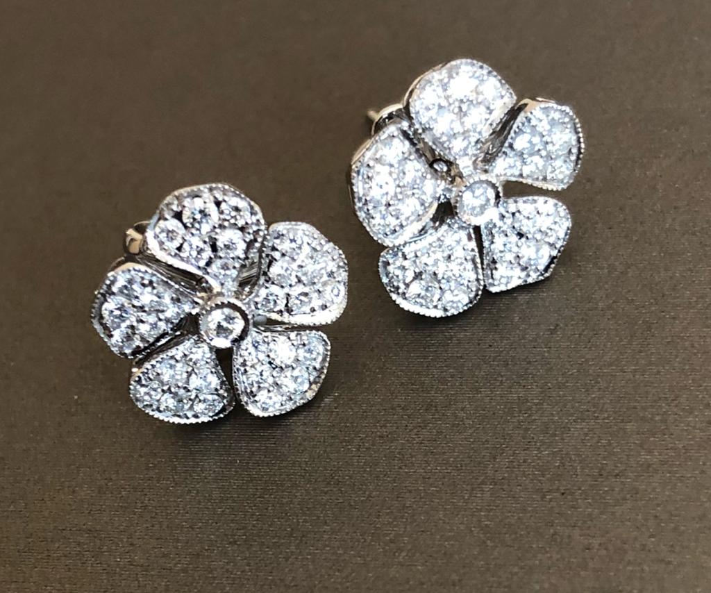 Periwinkle Flower Diamond Earrings White Gold