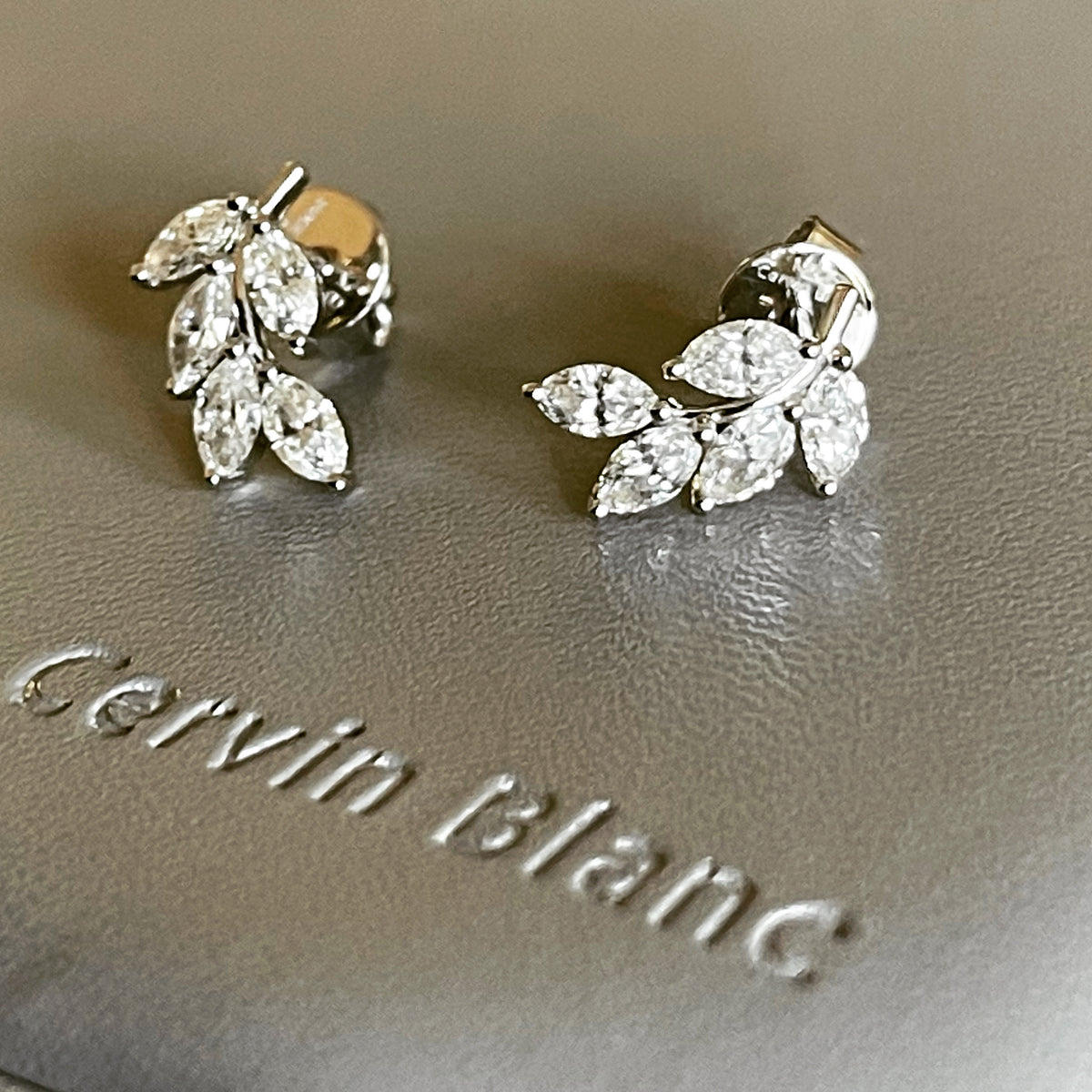 Marquise Leaf Diamond Stud Earrings