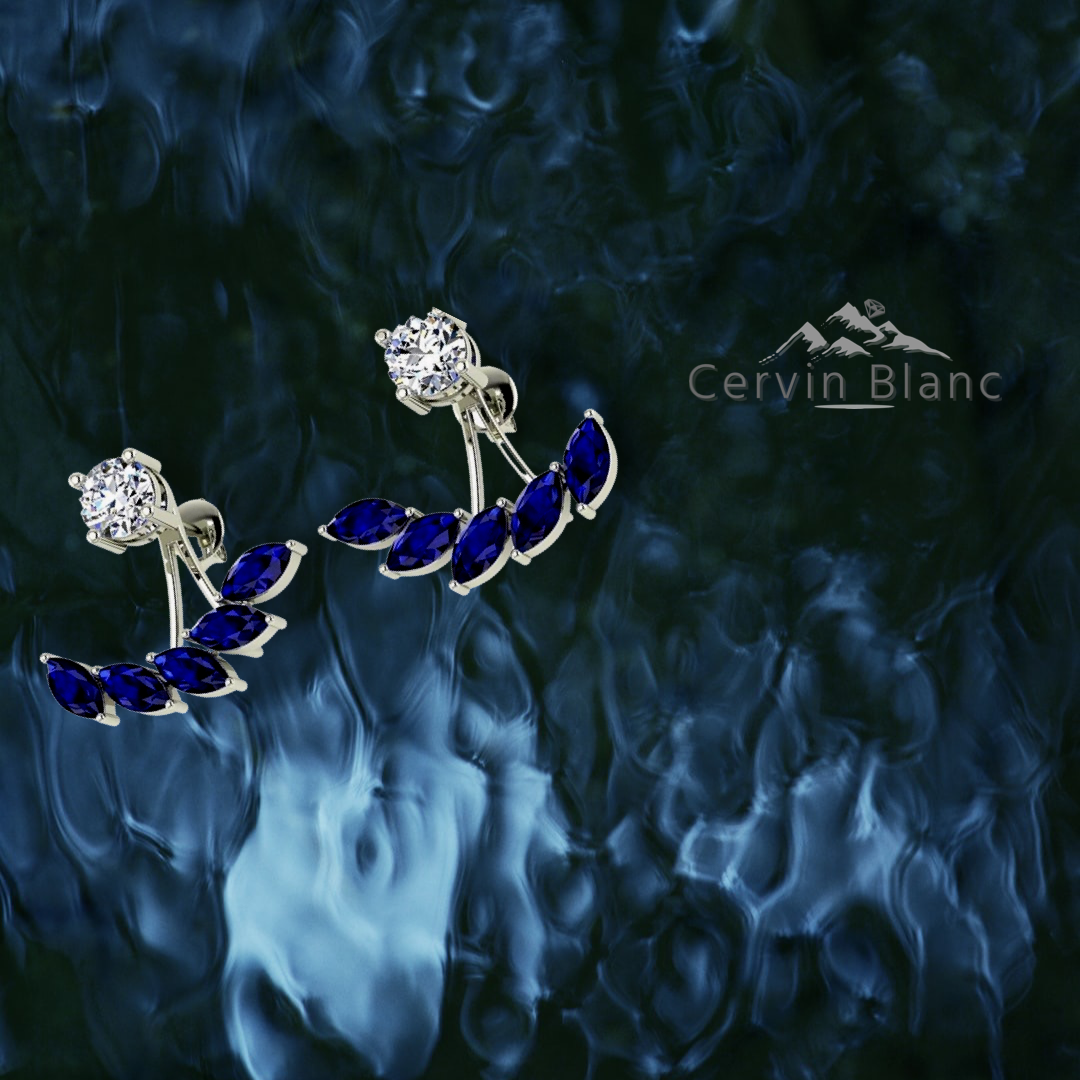 Boucles d'oreilles en or blanc serties de saphirs et de diamants.