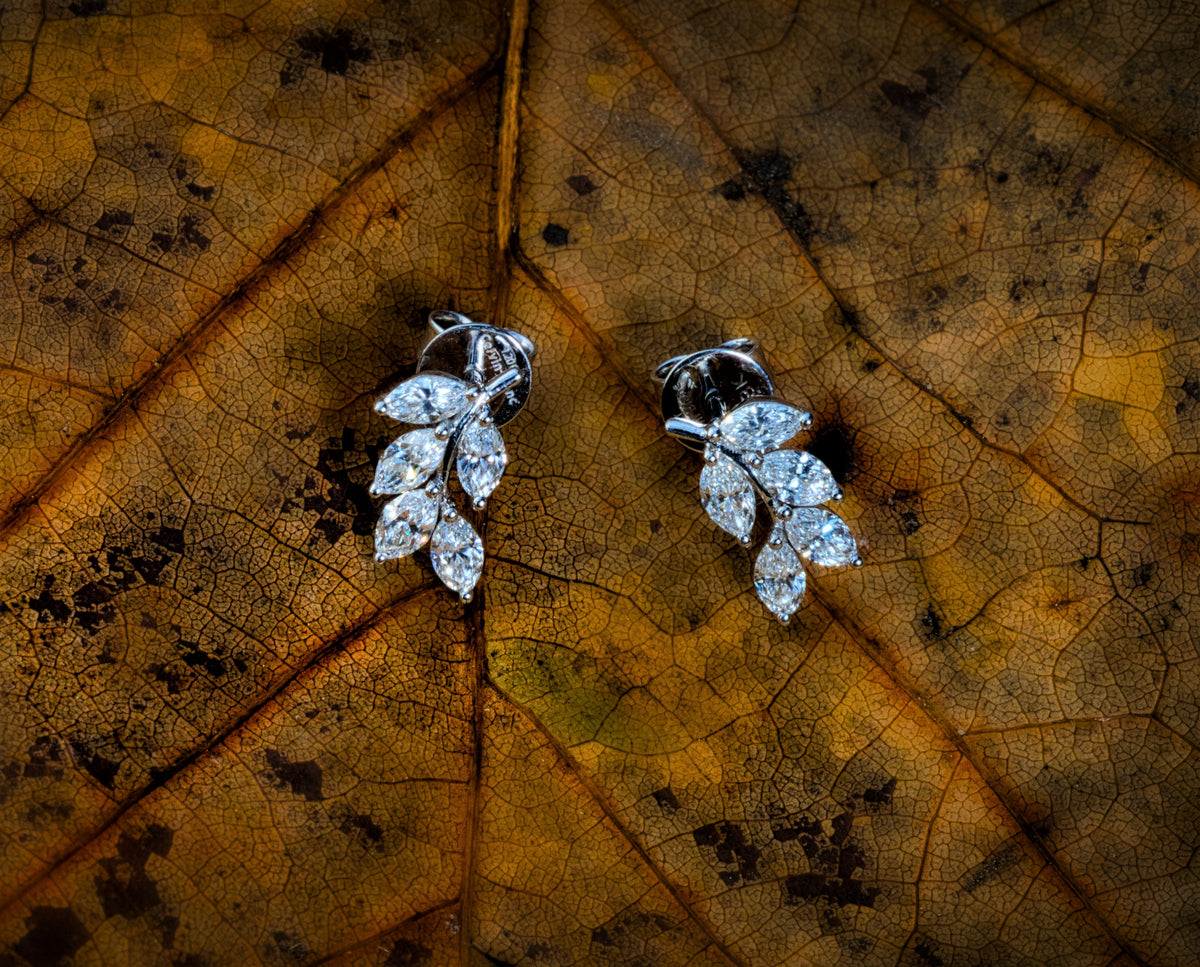 Marquise Leaf Diamond Stud Earrings