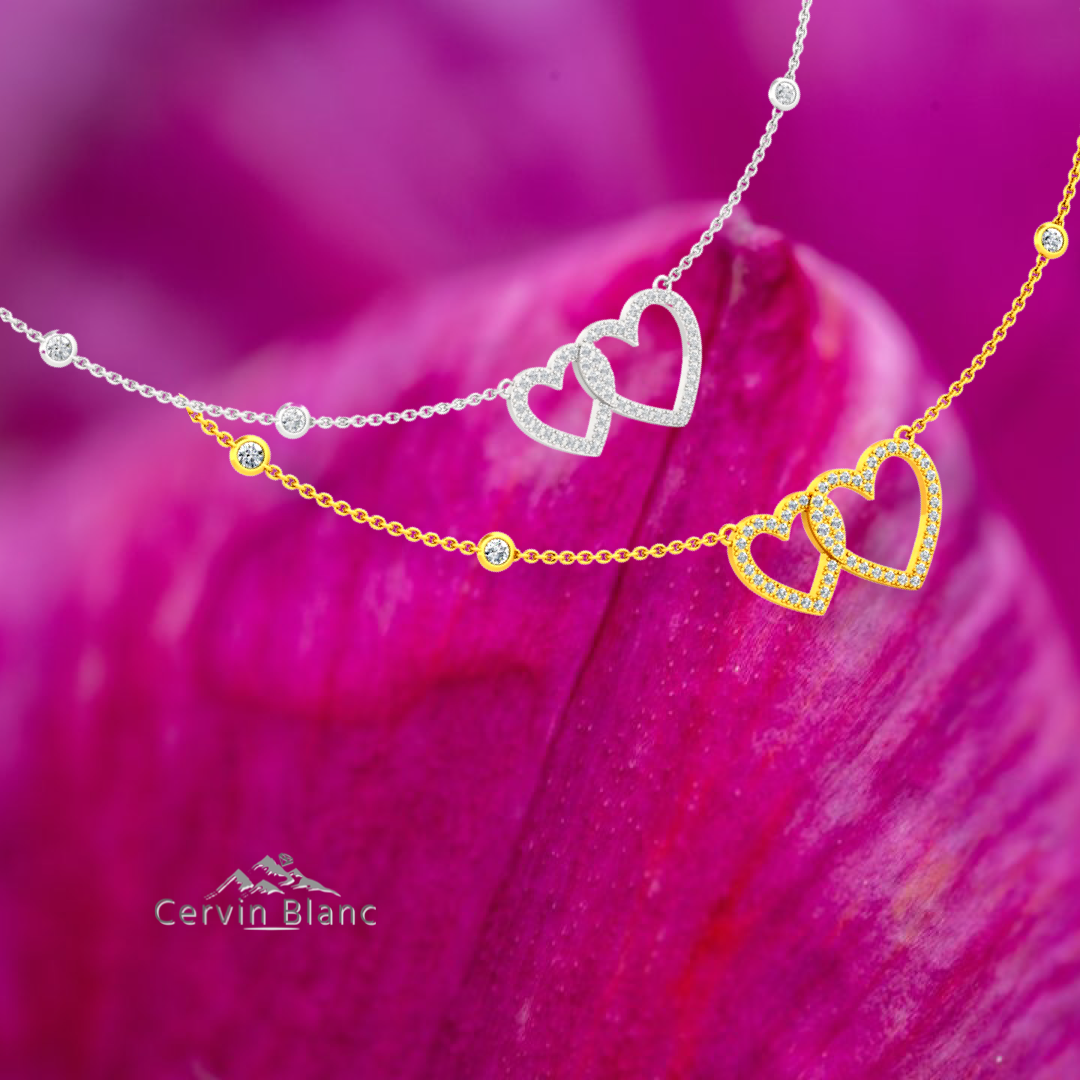  Collana con due cuori in oro bianco 18 carati e diamanti da 0,85 carati, come visto in Mait a Chelsea