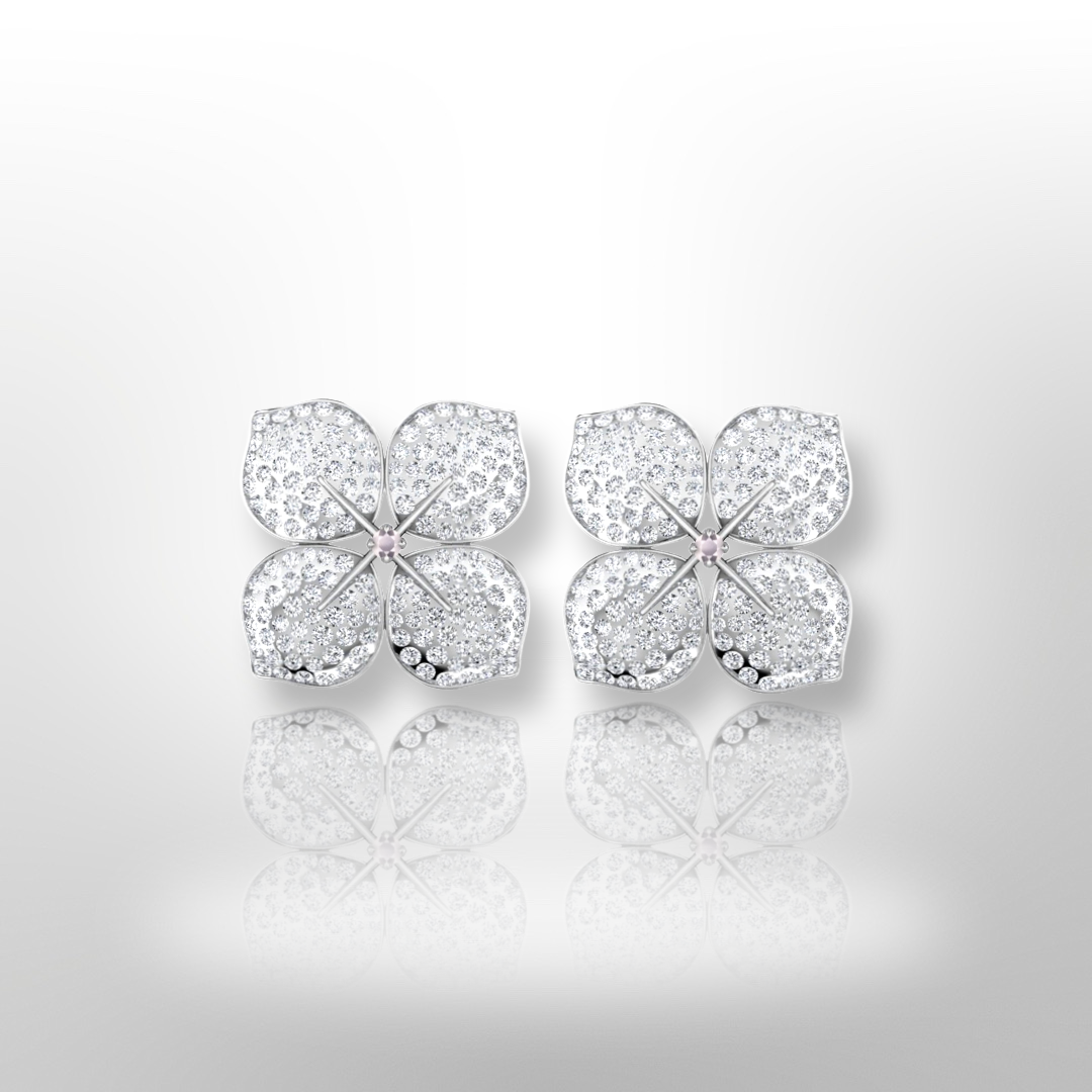 Hydrangea Diamond Earrings White Gold
