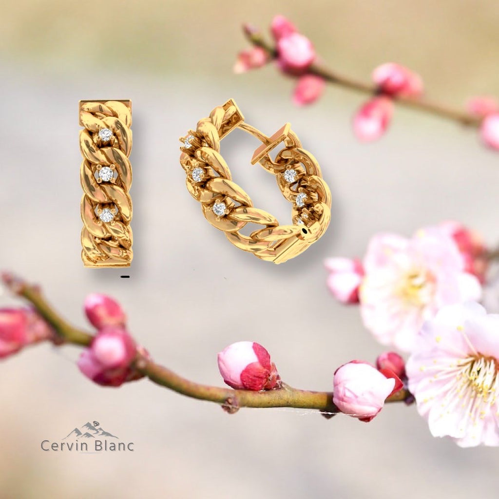 Front & Back Diamond Hoop Earrings Yellow Gold