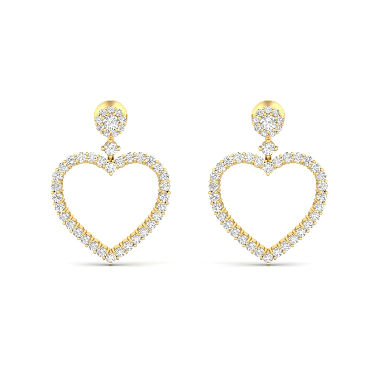 Boucles d'oreilles double cœur en or jaune 0,85 ct