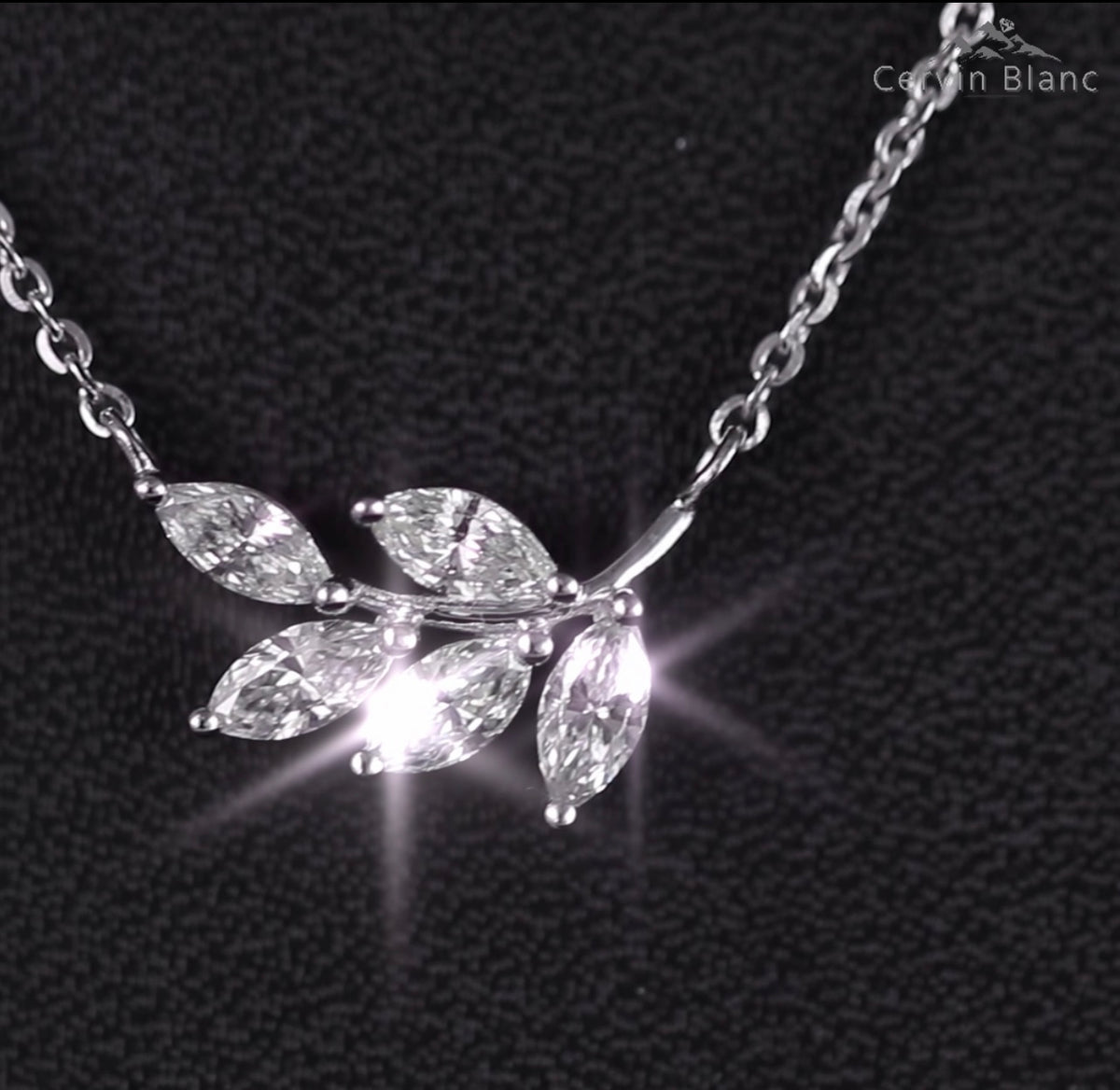 18ct White gold diamond leaf necklace 1.15ct marquise cut