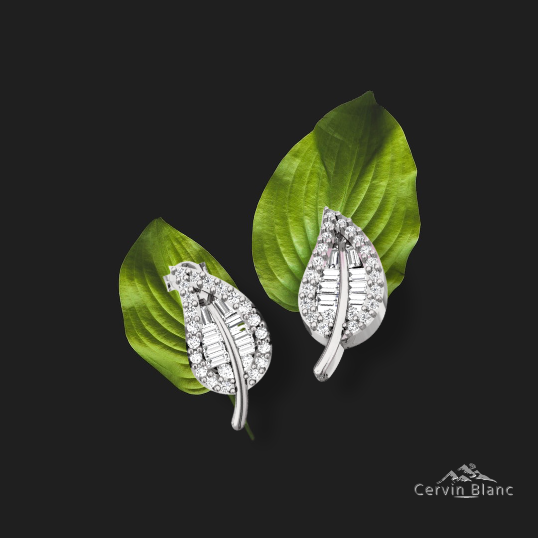 Sparkling diamond leaf earrings
