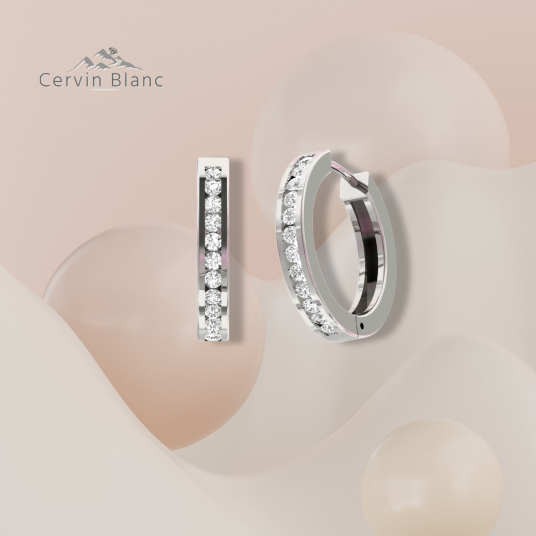 Boucles d'oreilles créoles en or blanc serties de diamants canalisés (0,50 ct)