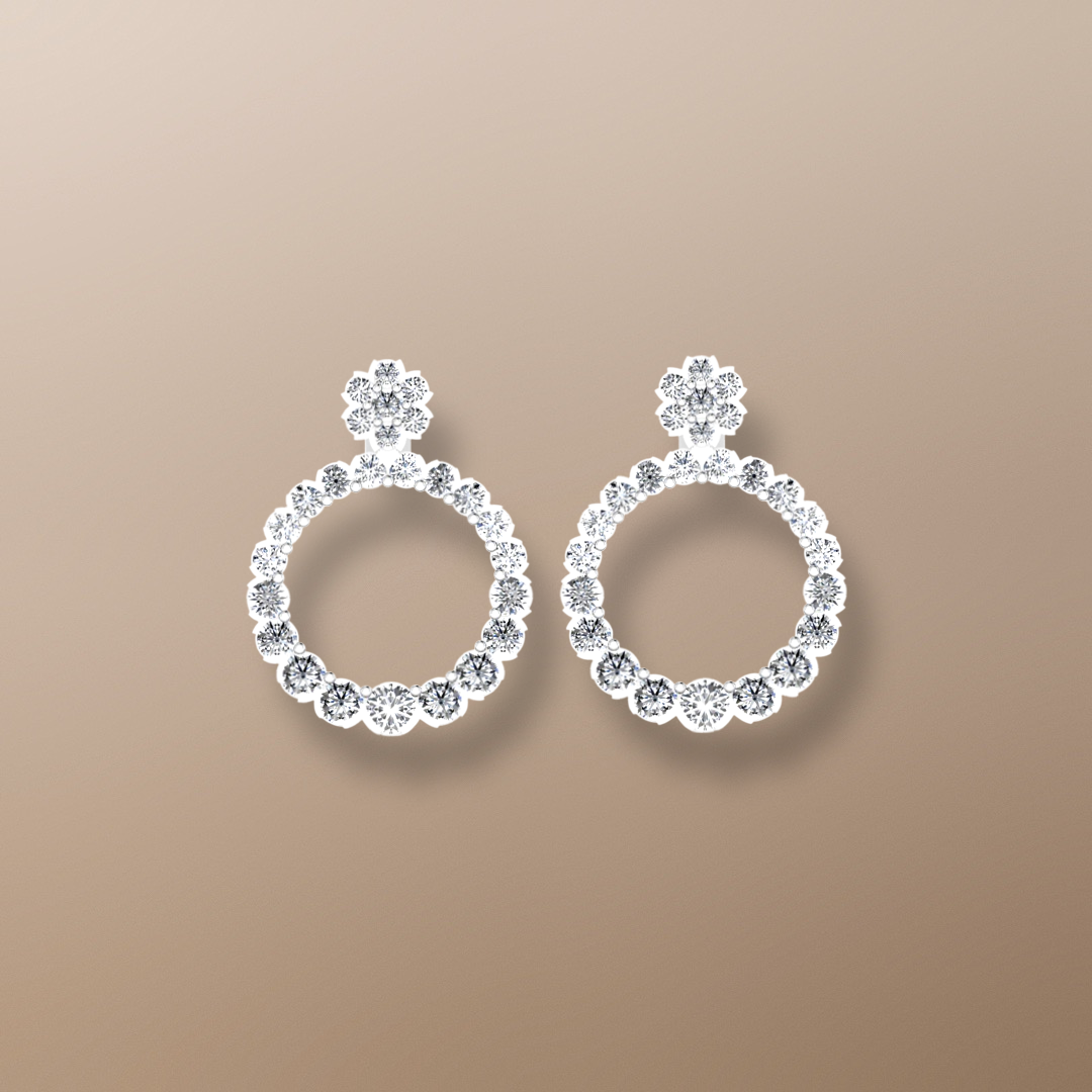 Boucles d'oreilles rondes en or blanc avec diamant de 1 carat