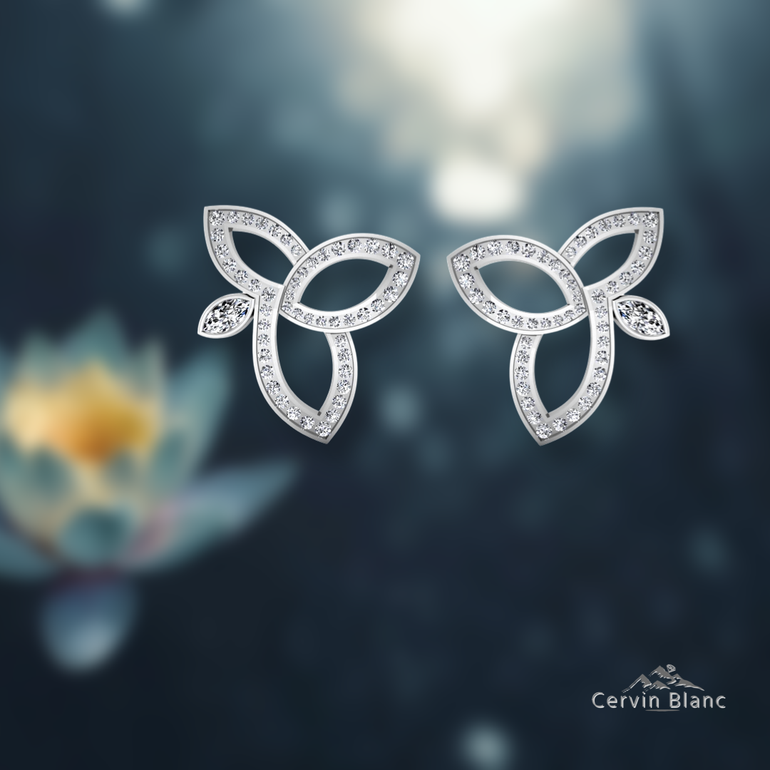 Classic lotus diamond earrings in white gold