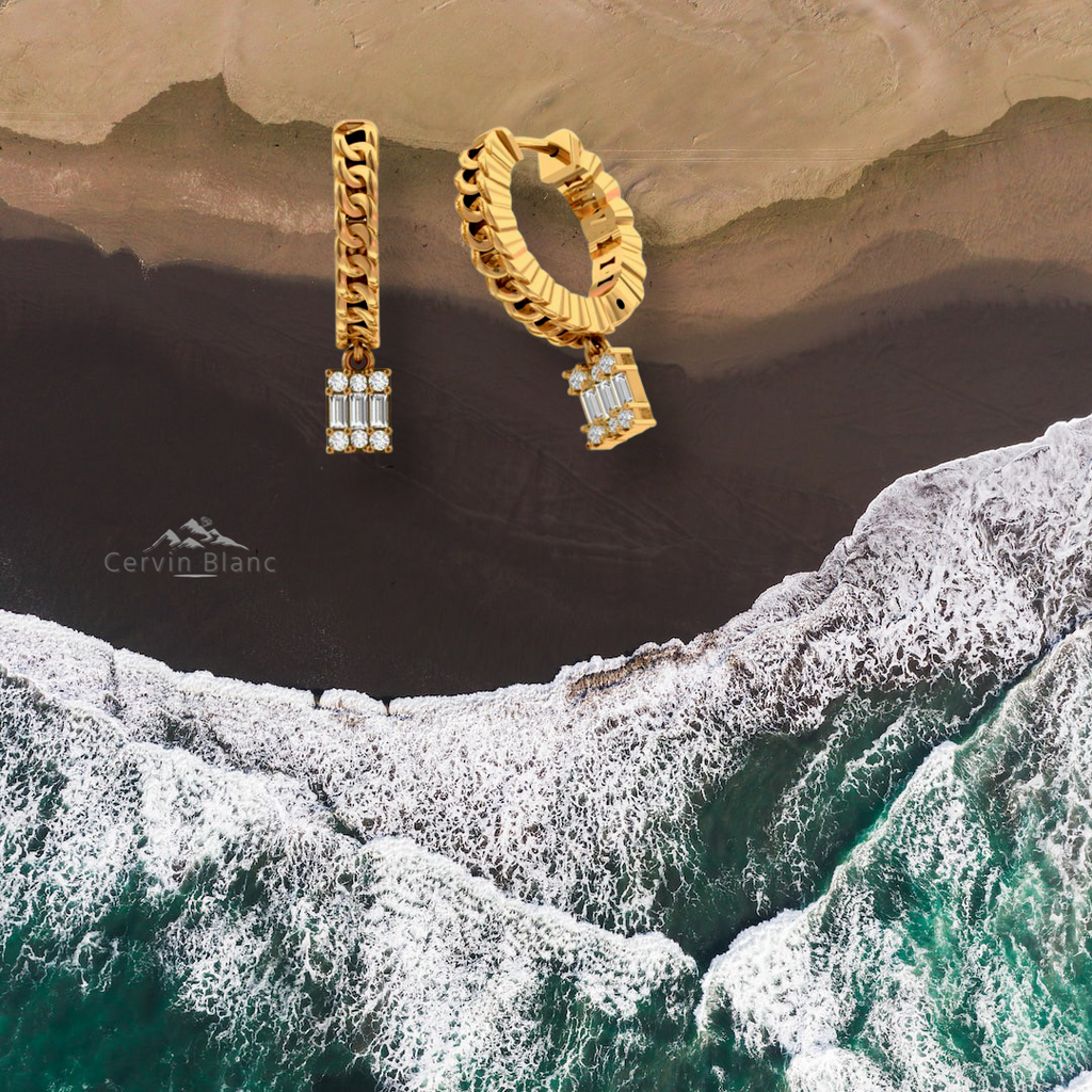 Chain Drop Diamond Hoop Earrings Yellow Gold