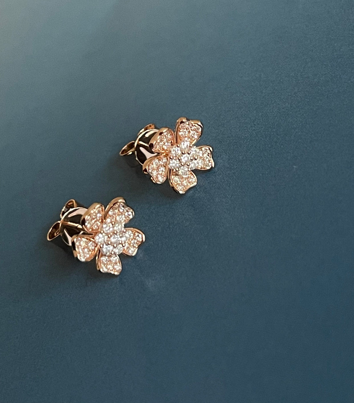 Diamond Earrings Clover Flower Studs in 18ct Rose Gold