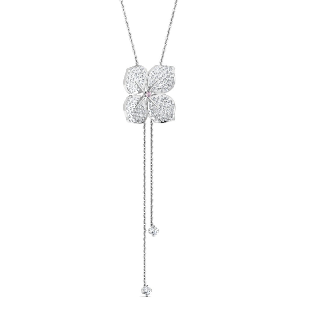 Halskette mit Hortensienanhänger aus 18-karätigem Weißgold und Diamanten (1,80 ct)