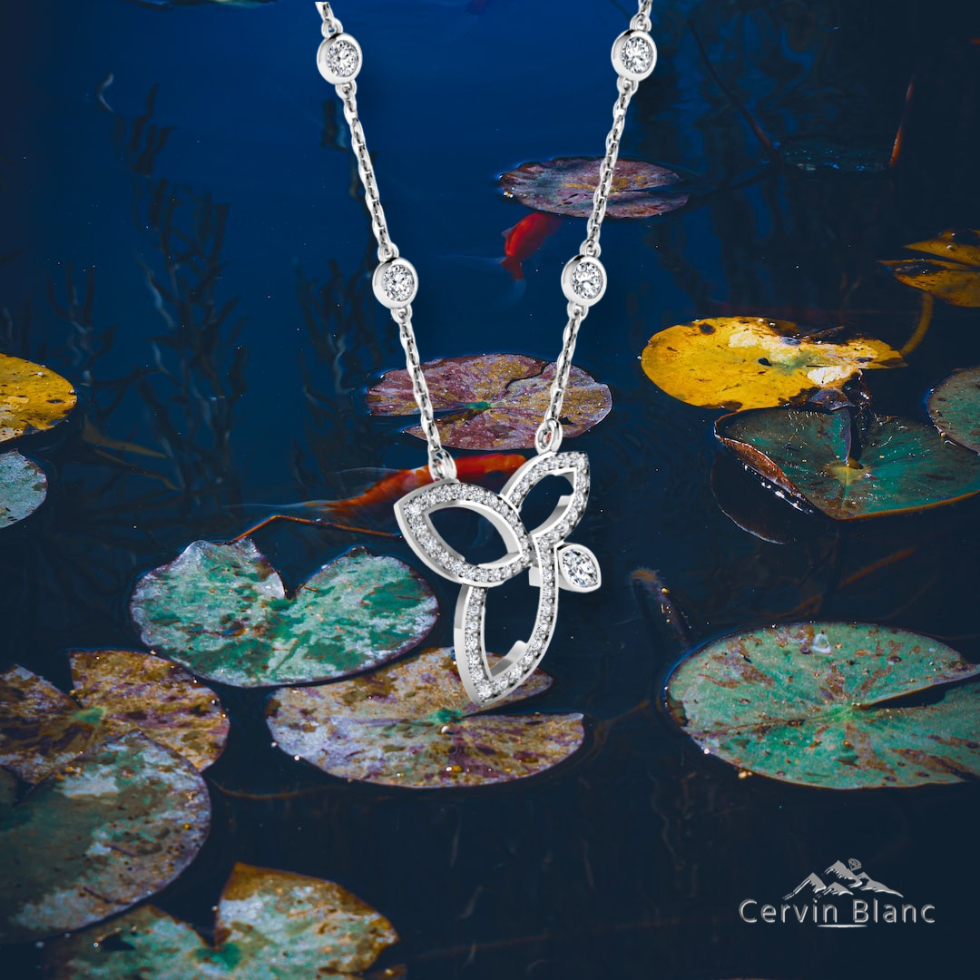 Elegant 18ct white gold lotus necklace