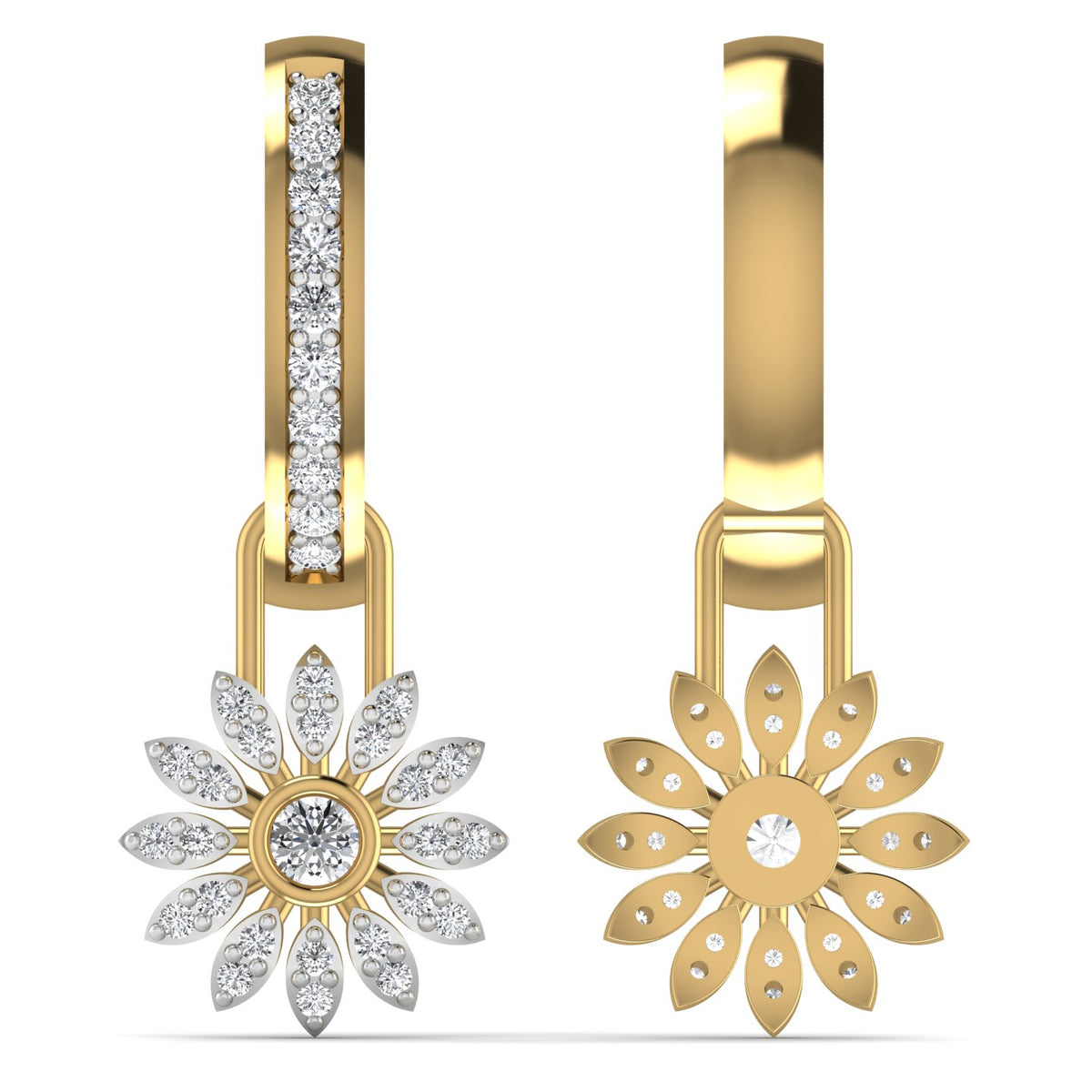 Daisy Diamond Charm Hoop Earrings Yellow Gold