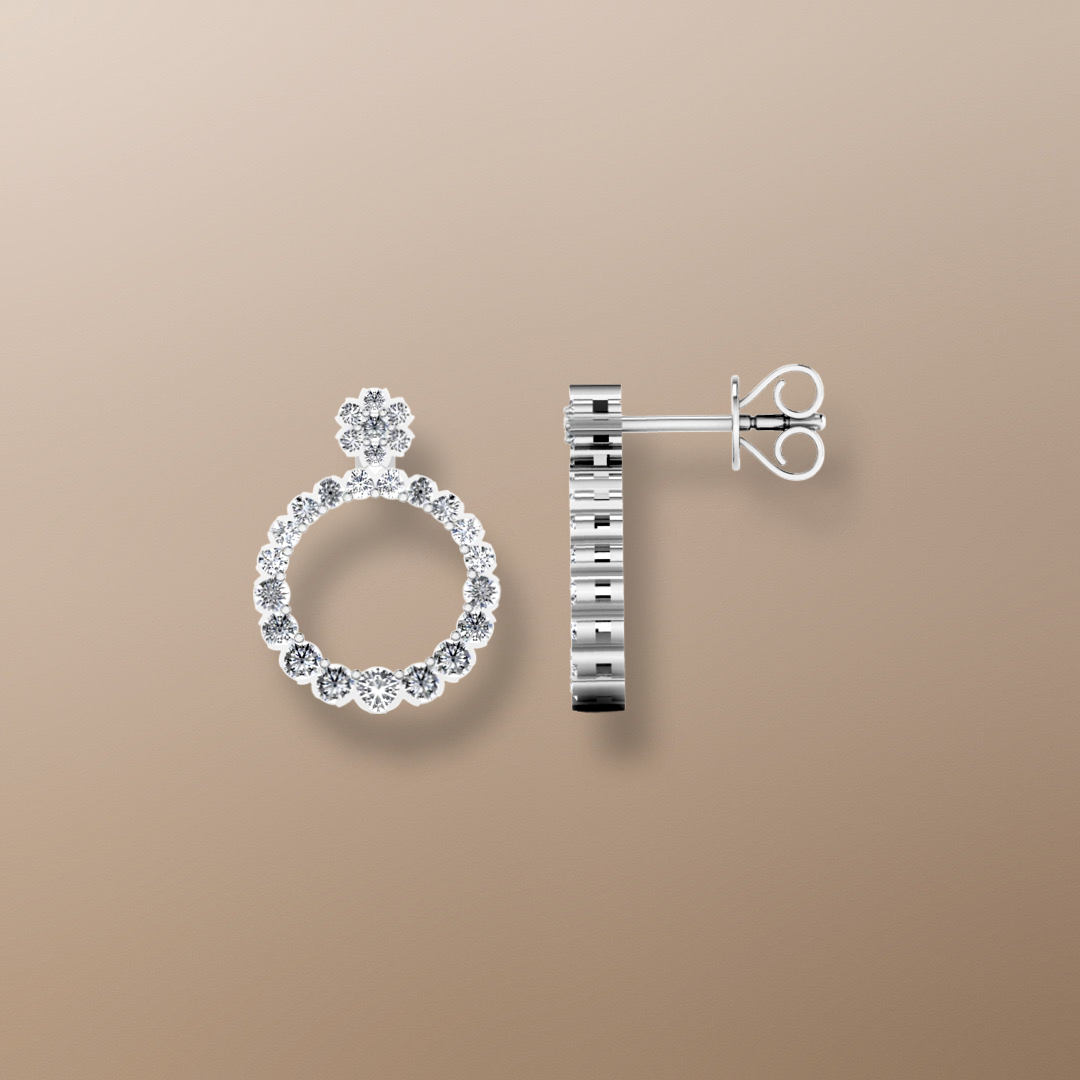 Boucles d'oreilles rondes en or blanc avec diamant de 1 carat