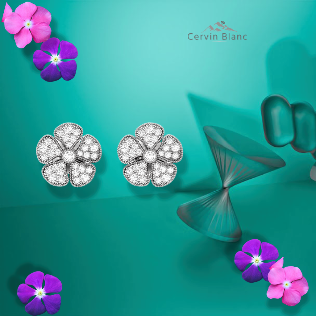 Periwinkle Flower Diamond Earrings White Gold