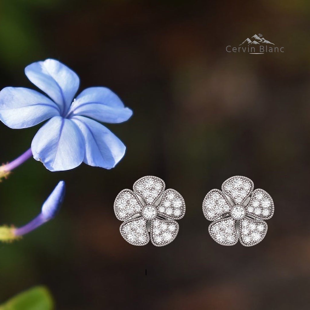 Periwinkle Flower Diamond Earrings White Gold