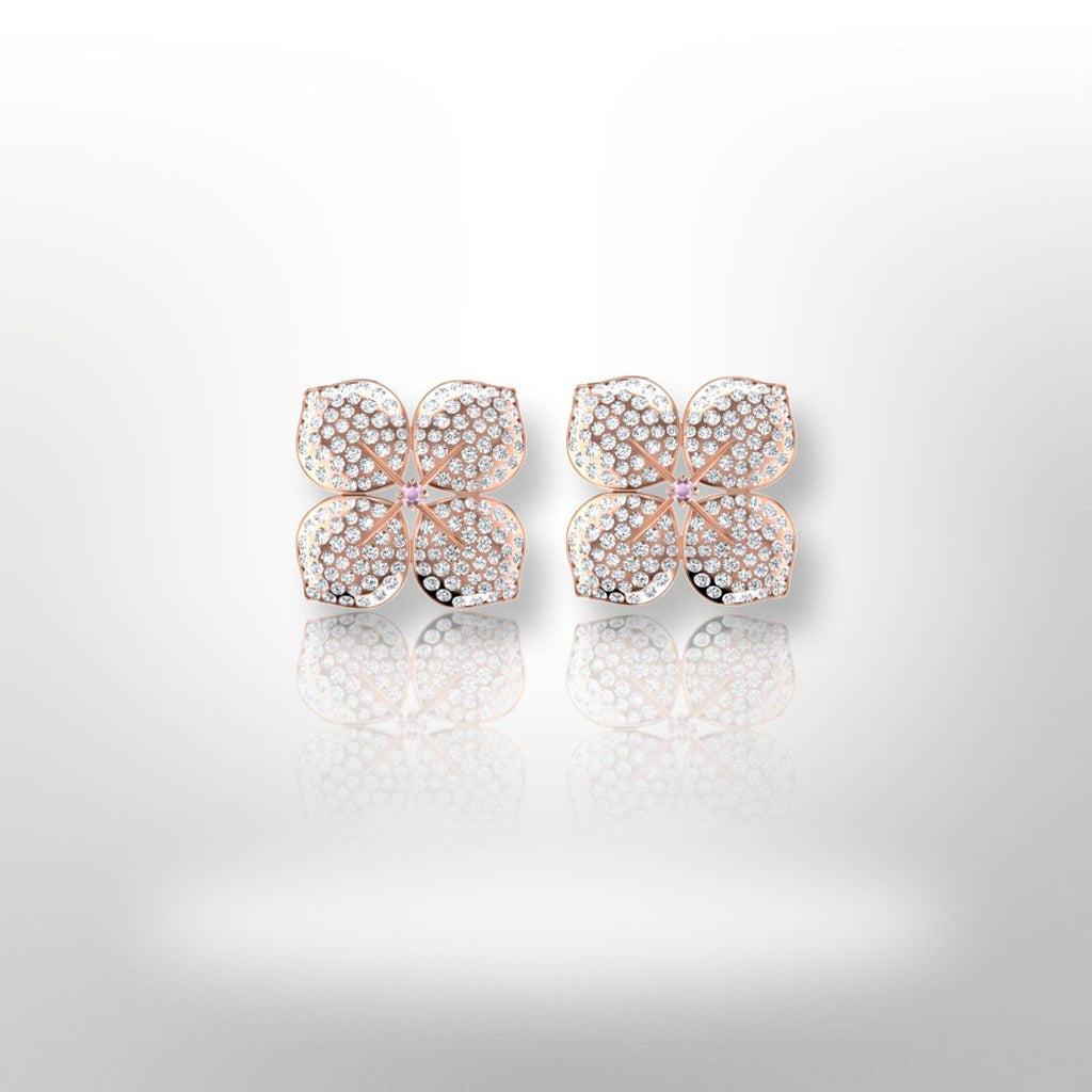 Hydrangea Diamond Earrings Rose Gold 1.60ct