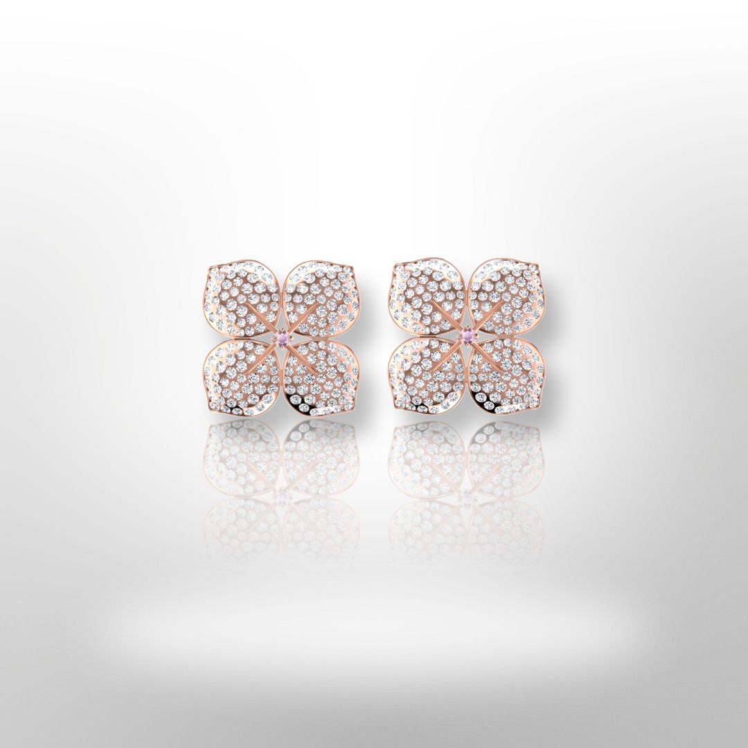 Hydrangea Diamond Earrings Rose Gold 1.60ct