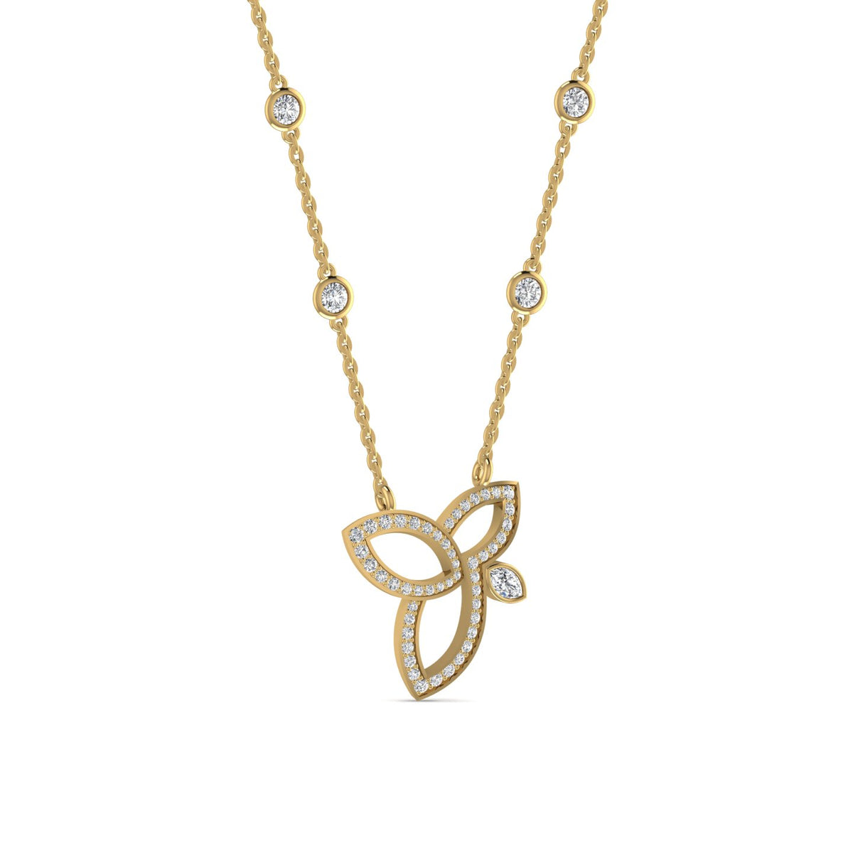 Stunning 18ct yellow gold diamond lotus necklace