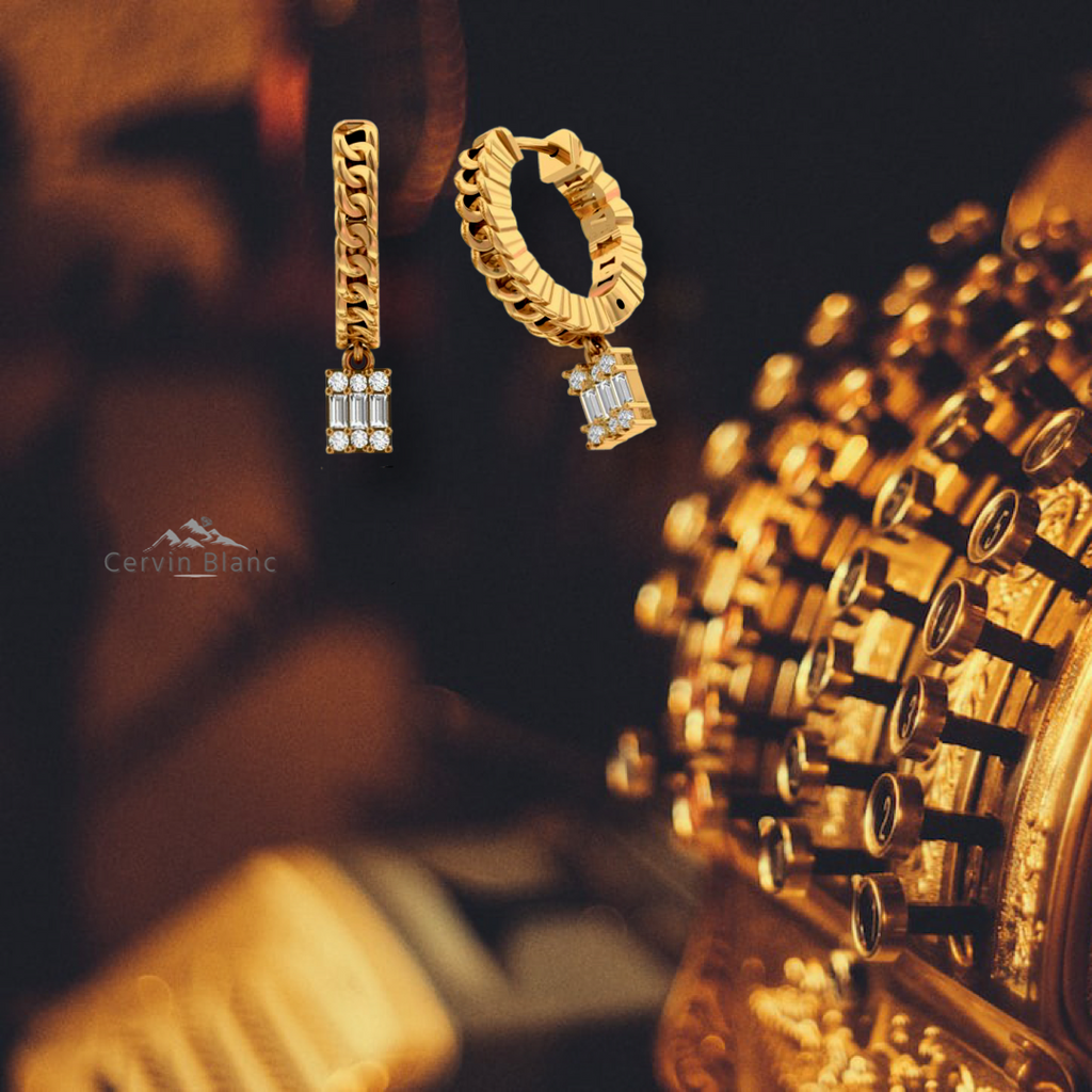 Chain Drop Diamond Hoop Earrings Yellow Gold