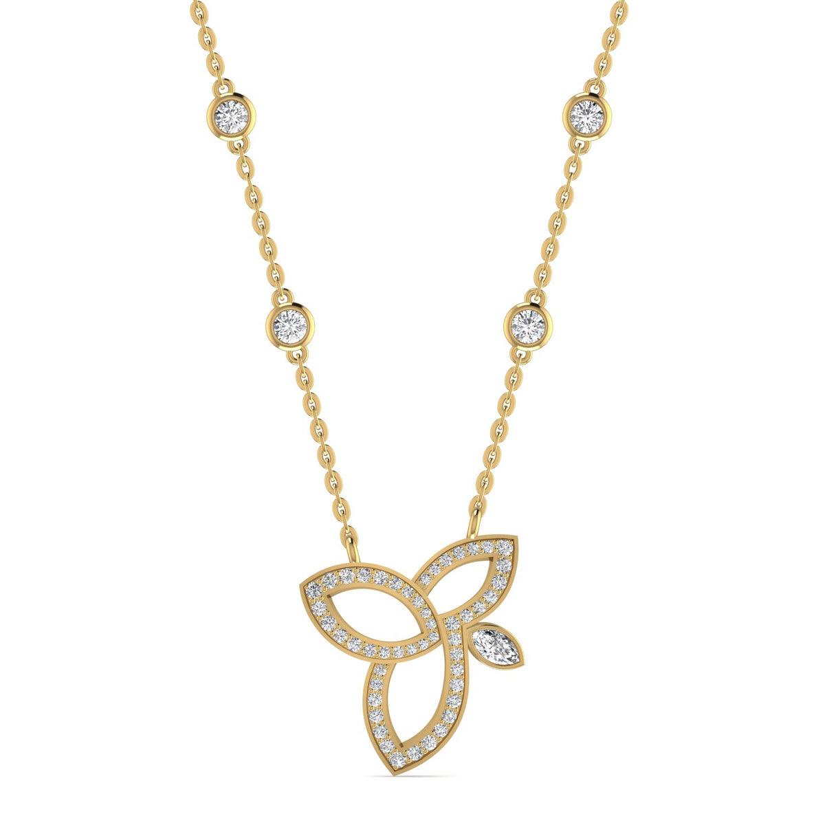 Radiant 0.75ct diamond lotus necklace in gold