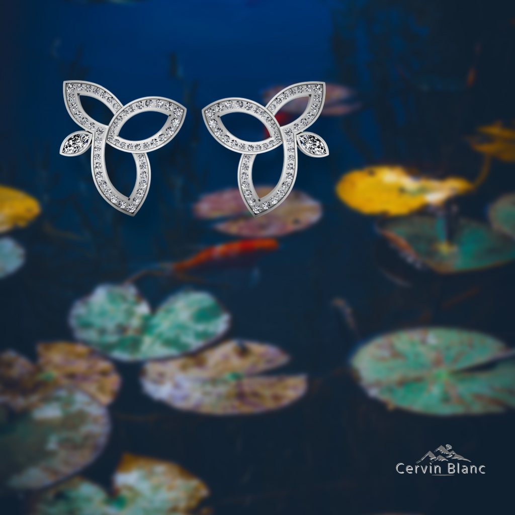 Lotus shape diamond earrings pair