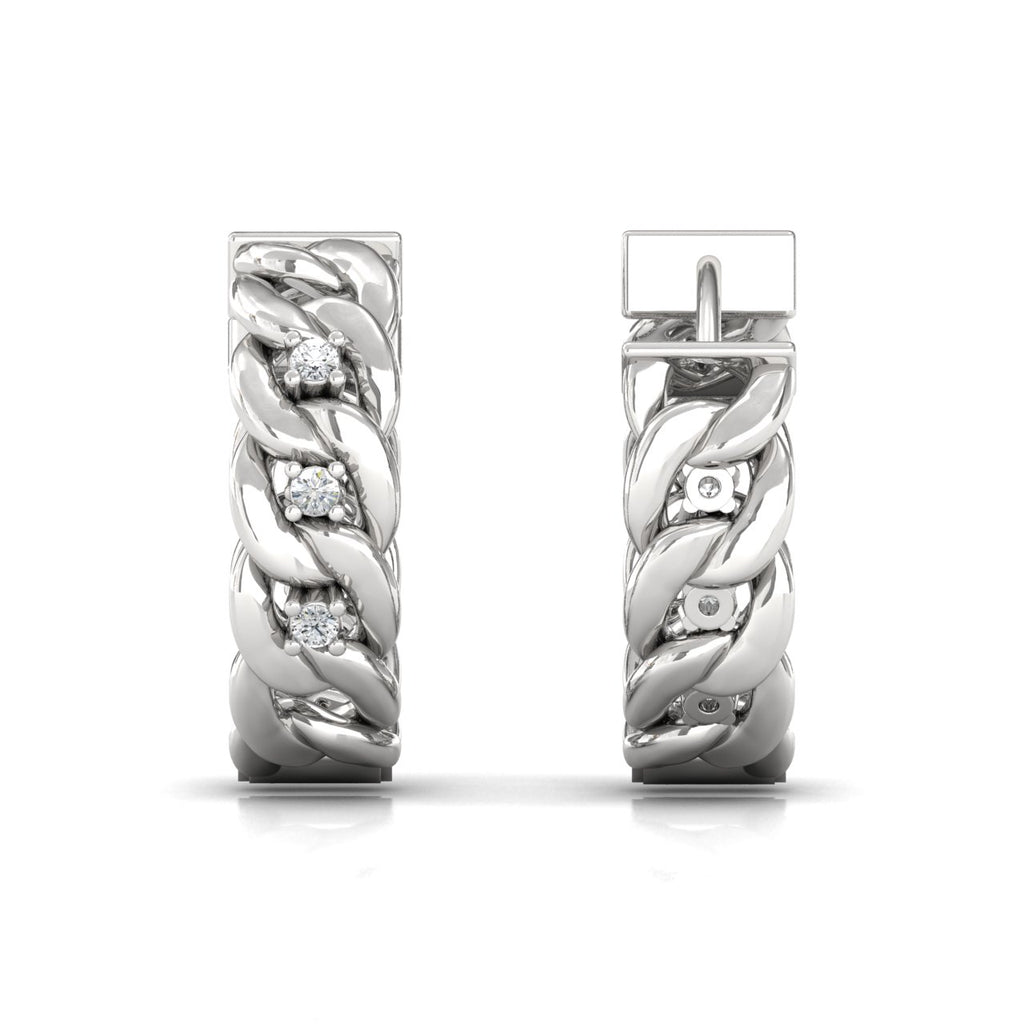 Boucles d'oreilles créoles en or blanc serties de diamants (recto et verso)