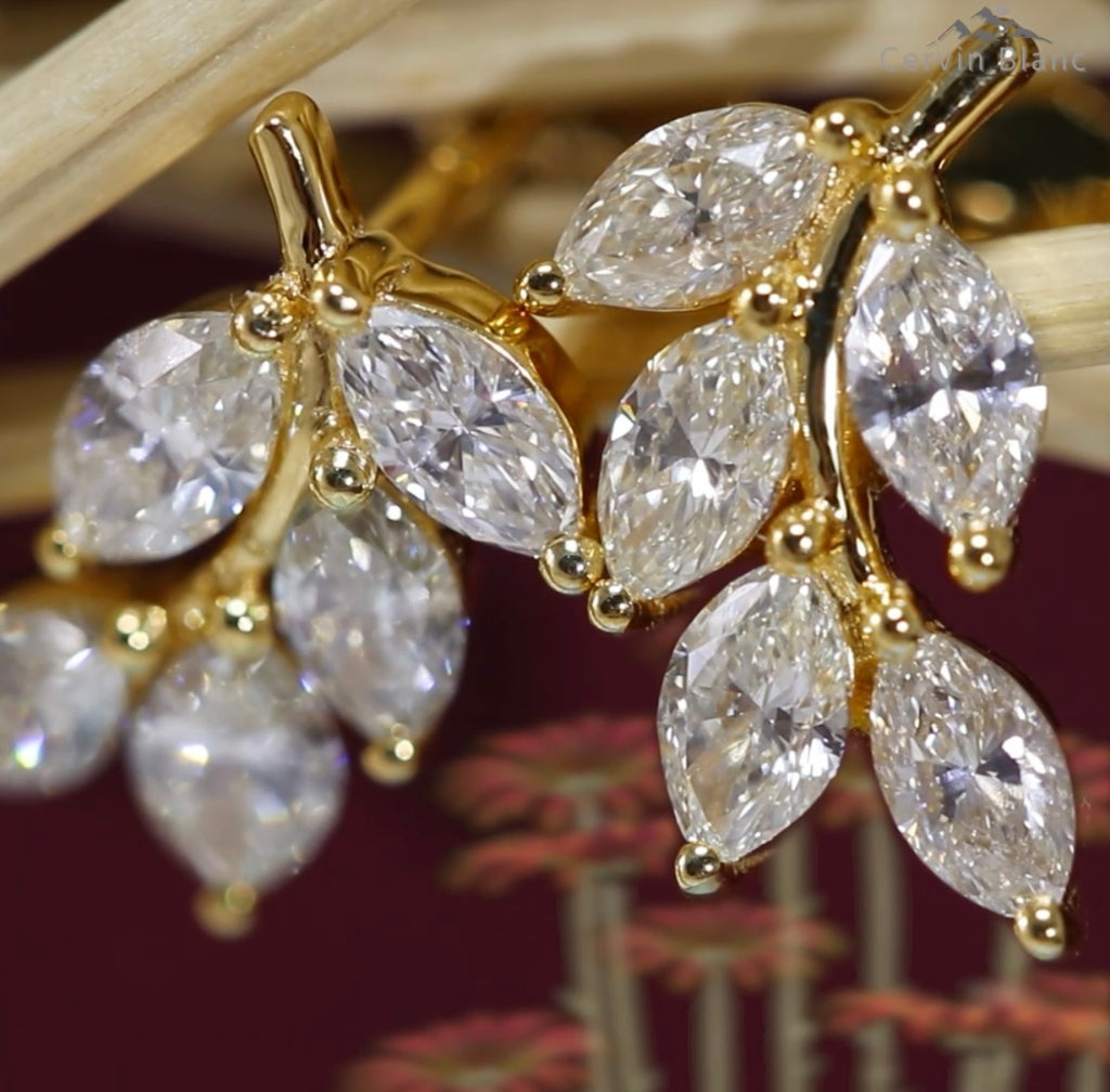 Elegant marquise leaf diamond 
earrings