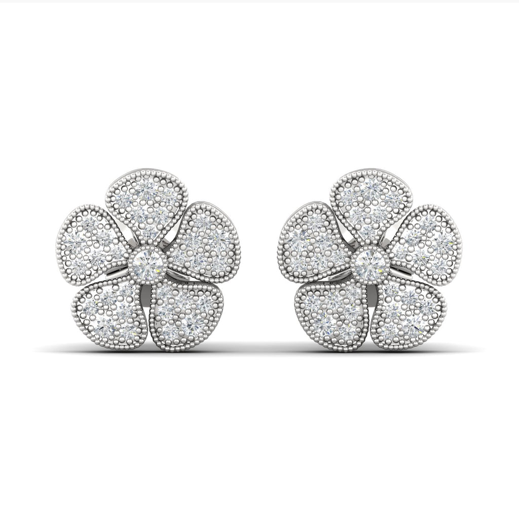Periwinkle Flower Diamond Earrings White Gold