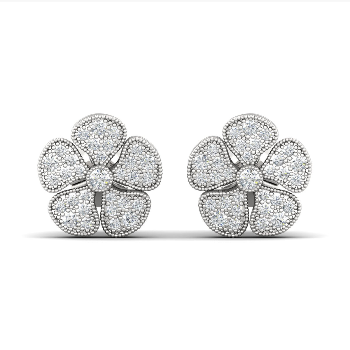 Periwinkle Flower Diamond Earrings White Gold