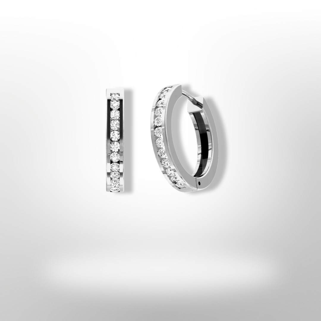 Boucles d'oreilles créoles en or blanc serties de diamants canalisés (0,50 ct)