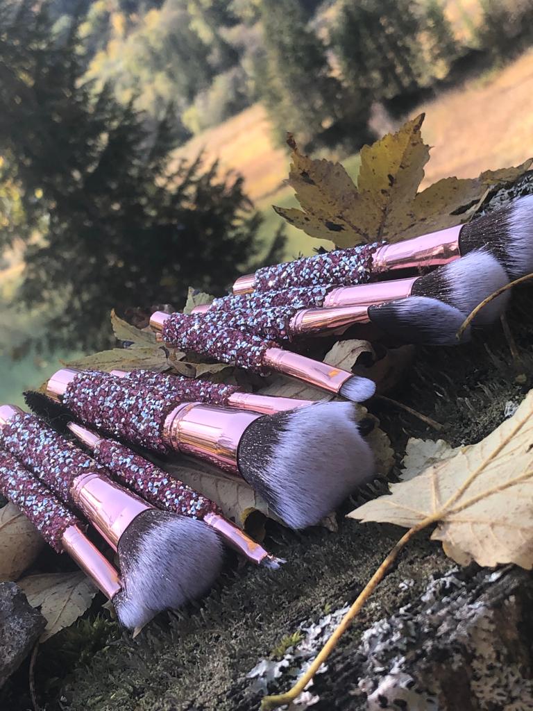 Ensemble de pinceaux de maquillage Diamond Girl incrustés de cristaux avec pochette