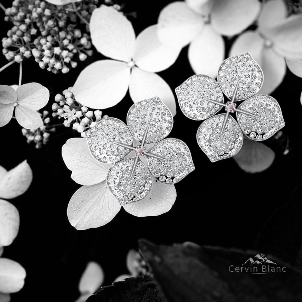 Modern floral diamond earrings white gold