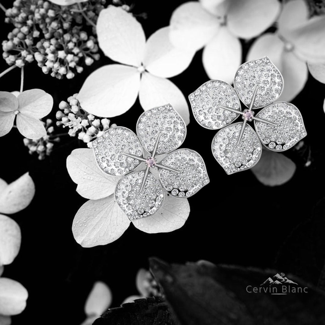 Modern floral diamond earrings white gold