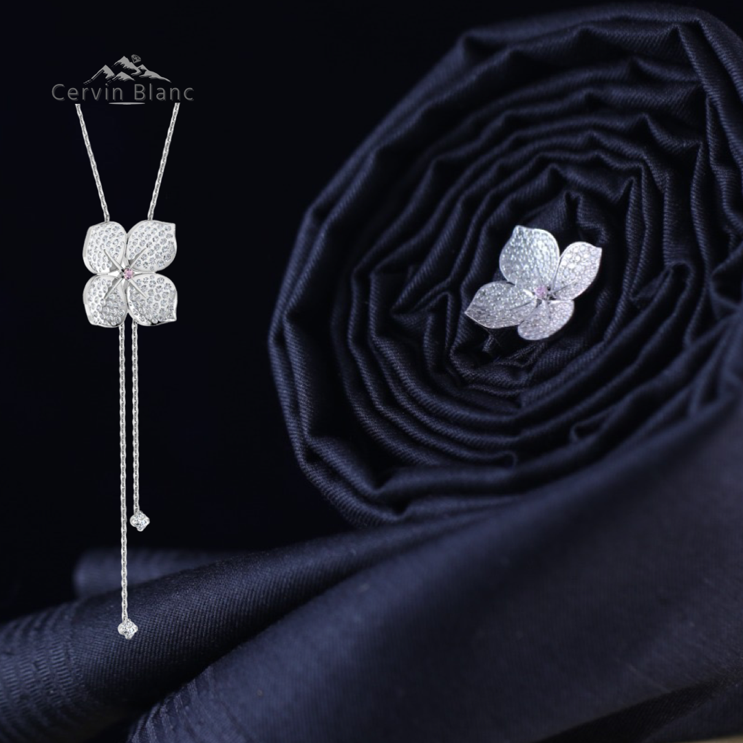 18ct White gold diamond hydrangea lariat necklace 1.80ct