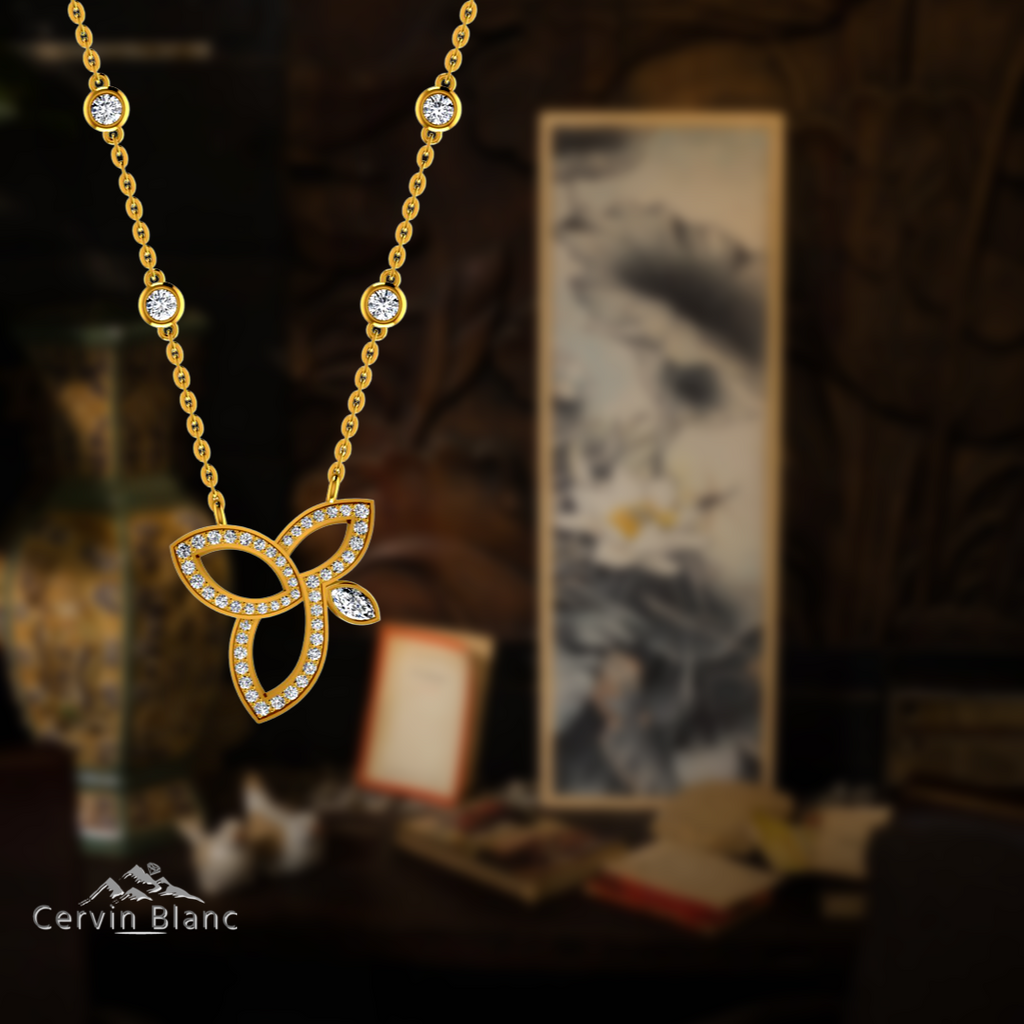 Classic yellow gold lotus flower diamond necklace