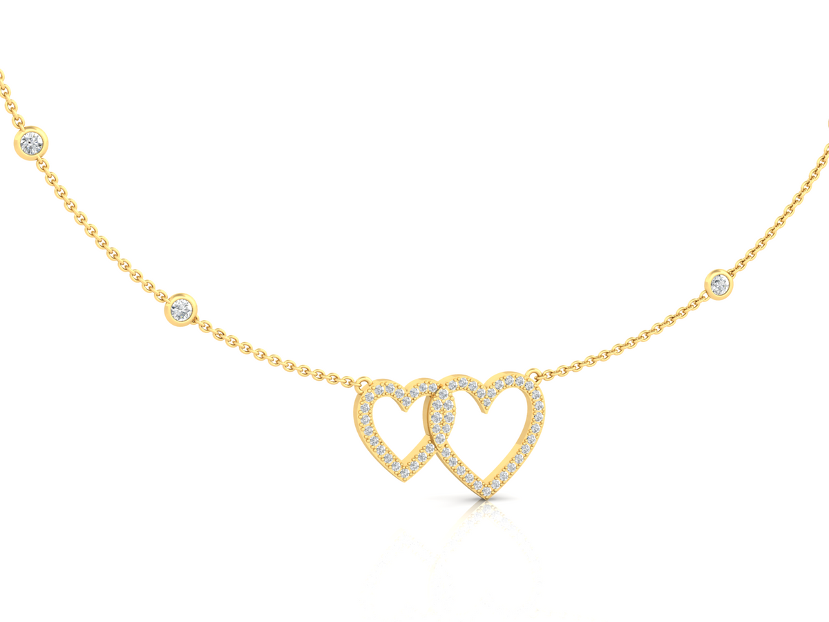 18ct Yellow gold diamond twin heart necklace 0.85ct As Seen in Made in Chelsea