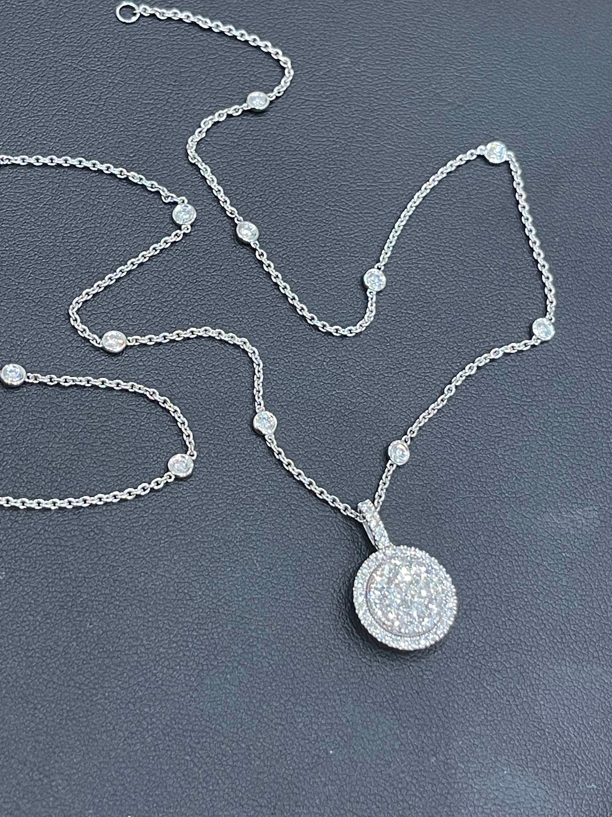 18ct Gold Diamond Circle Necklace with scatter Diamond chain