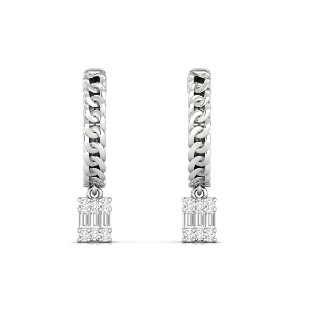 Boucles d'oreilles créoles pendantes en or blanc avec diamants et chaînette