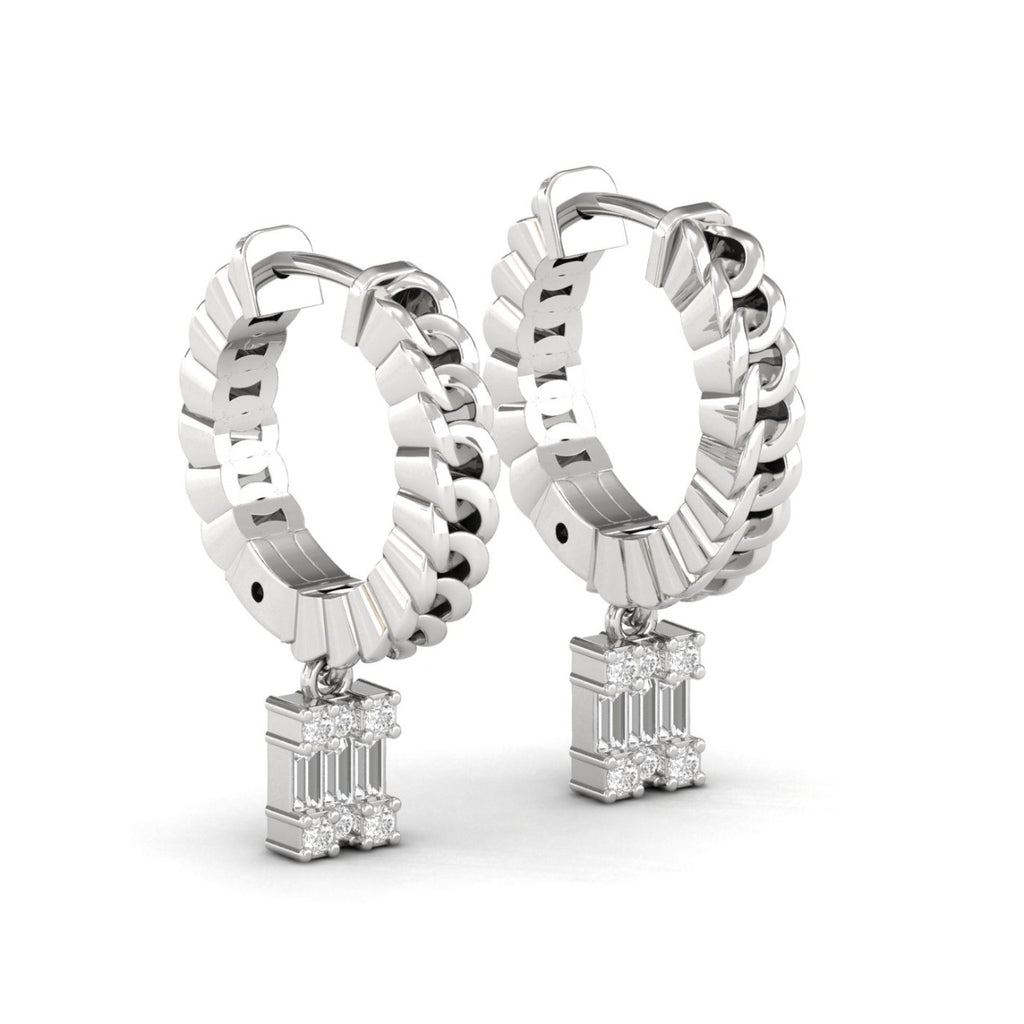 18ct White Gold Chain Diamond Earrings, Drop Hoop Earrings, Sparkling Diamonds