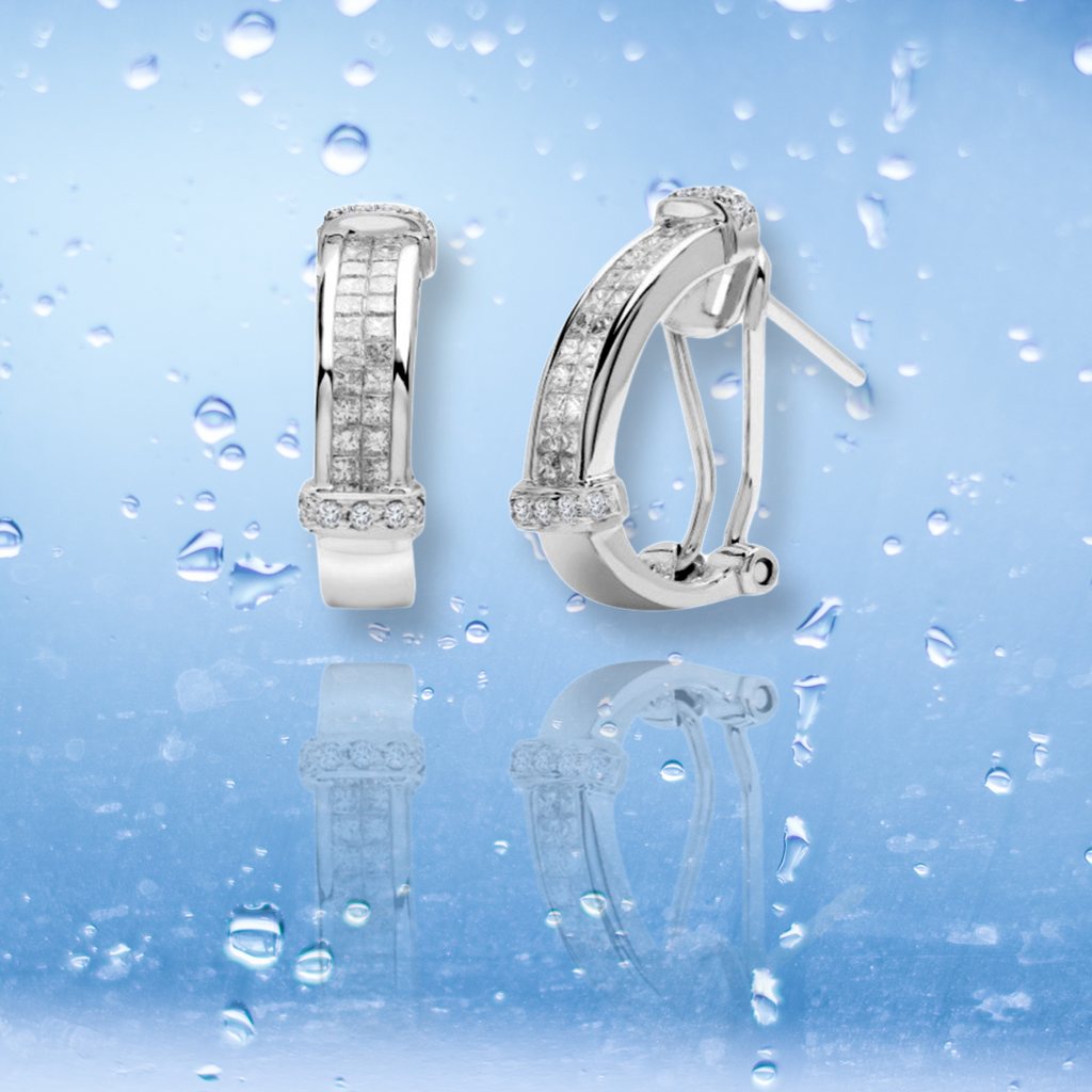18ct White Gold Diamond Earrings 1ct Leverback Hoops Princess Cut 0.90ct