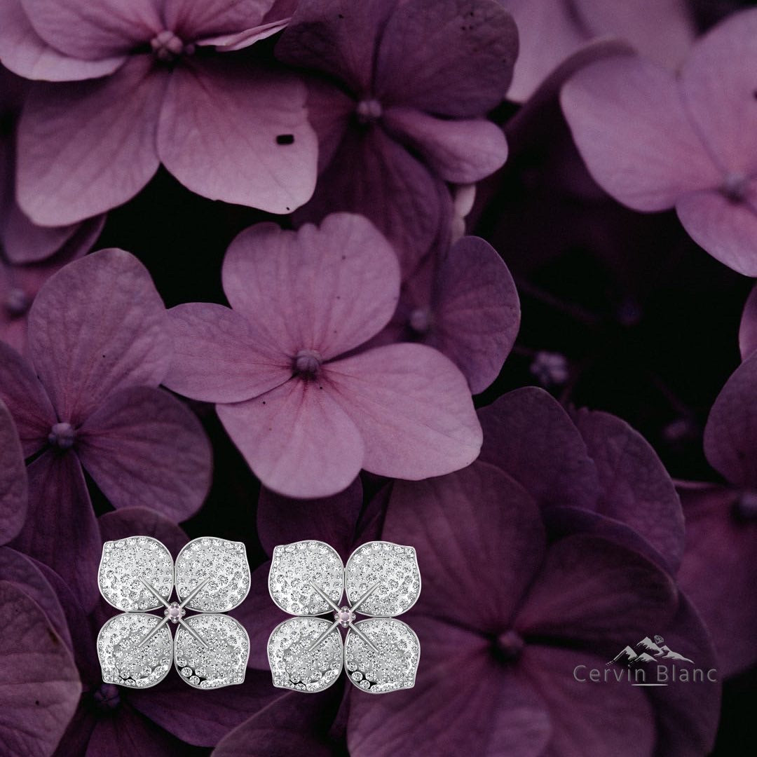 Hydrangea Diamond Earrings White Gold