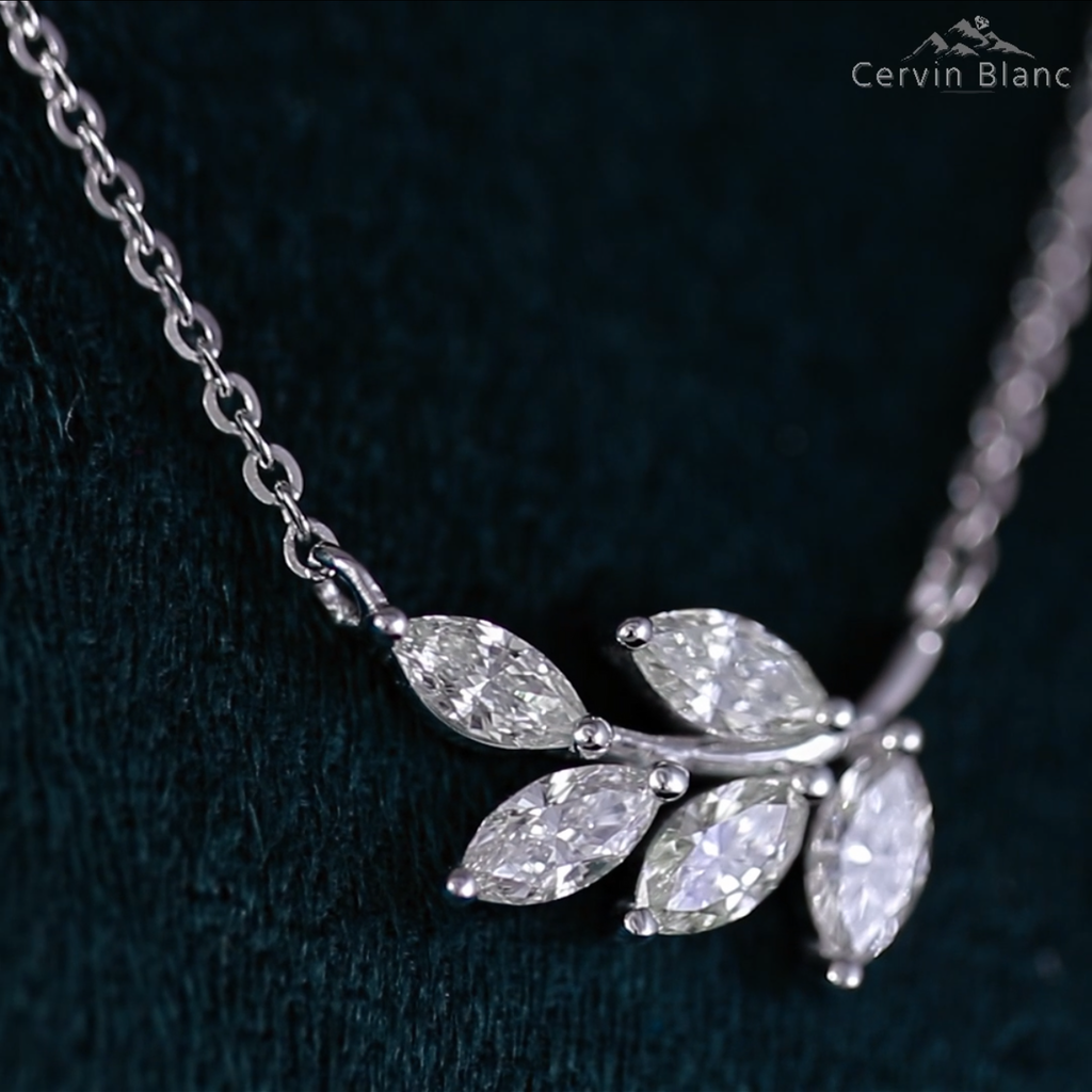 18ct White gold diamond leaf necklace 1.15ct marquise cut Cervin Blanc
