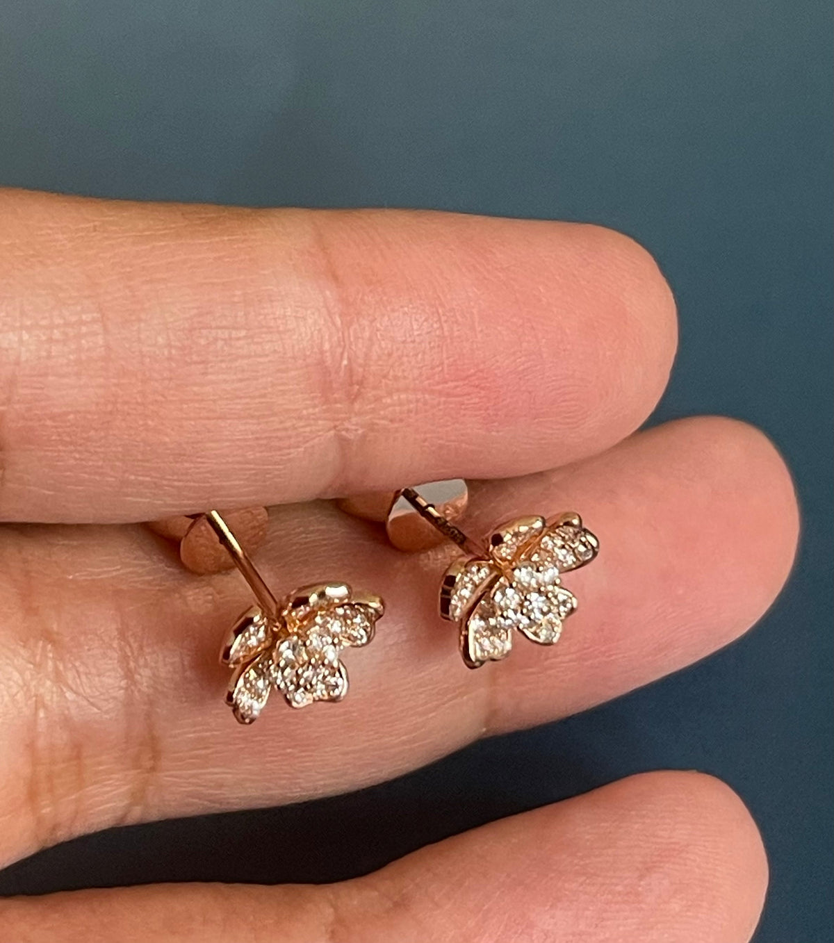 Diamond Earrings Clover Flower Studs in 18ct Rose Gold