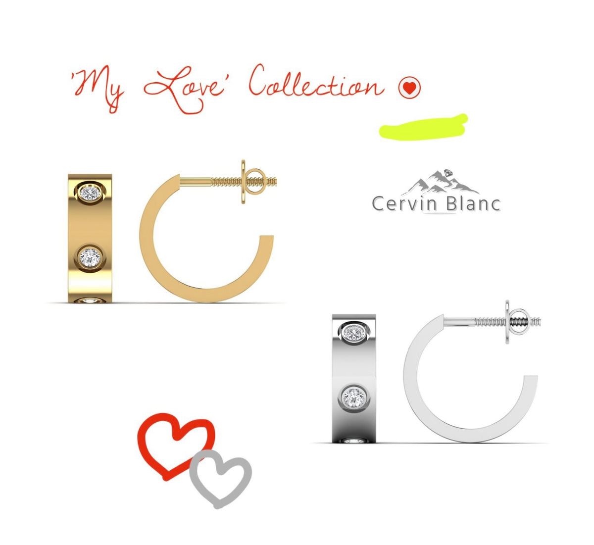 You & I Diamond Half Hoop Earrings White Gold
