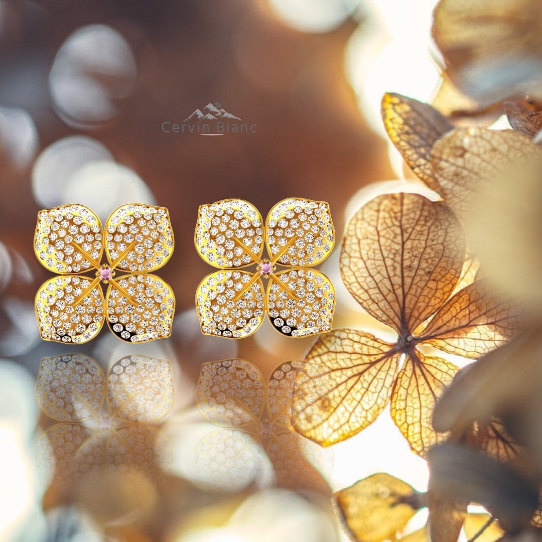Luxury hydrangea inspired diamond earrings in 18ct gold
