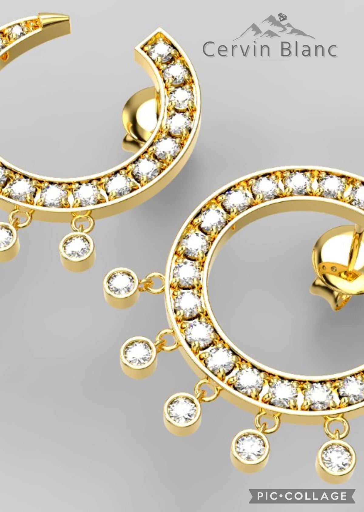 Chic front curve diamond drop earrings gold