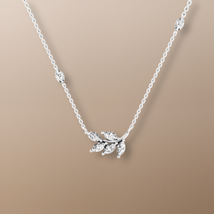 18ct white gold diamond leaf necklace, 1.15ct marquise cut diamond, elegant leaf design, expertly crafted, statement piece, luxury necklace, timeless, sophisticated, perfect gift