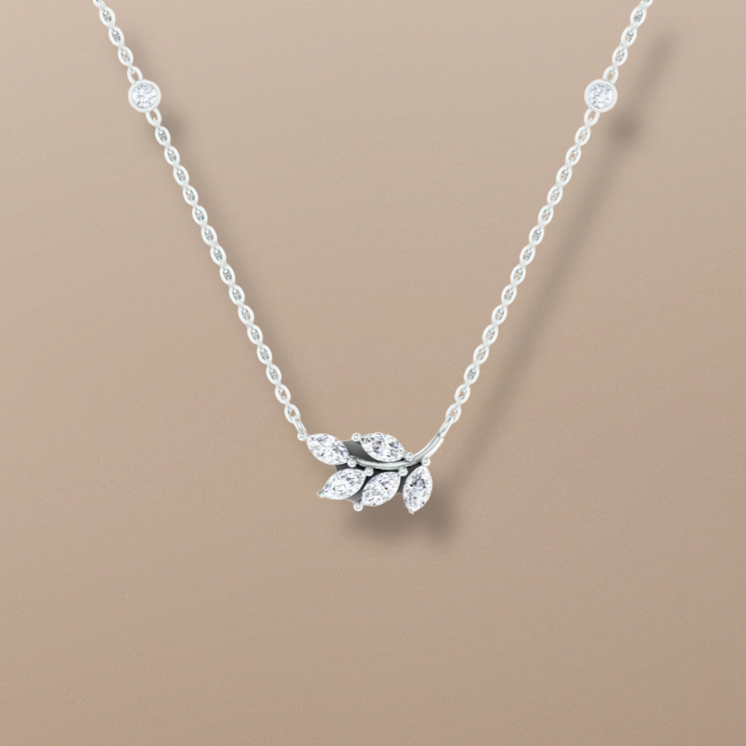 18ct White Gold Diamond Leaf Necklace, 1ct Marquise Cut Diamond, timeless piece, expertly crafted, delicate leaf design, sparkling centerpiece, glamorous evening event, casual daytime outing, durable, long-lasting, skilled artisans, highest quality materials, perfect gift, special occasion, elegant design, stunning diamond centerpiece, lasting impression